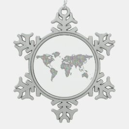 Wereldkaart Tin Sneeuwvlok Ornament