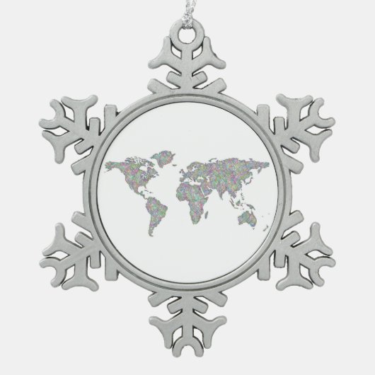 Wereldkaart Tin Sneeuwvlok Ornament (Voorkant)
