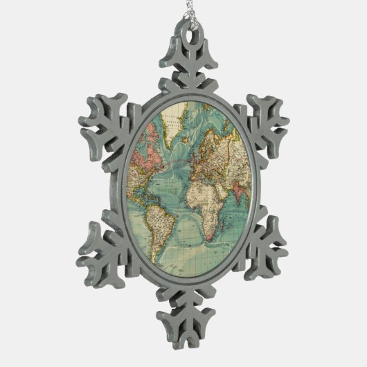  Wereldkaart Tin Sneeuwvlok Ornament (Links)