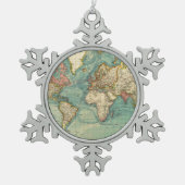 Wereldkaart Tin Sneeuwvlok Ornament (Voorkant)