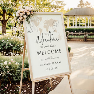Wereldkaart Travel baby shower Welcome Sign poster