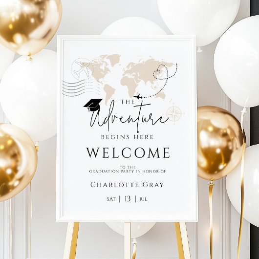 Wereldkaart Travel Graduation Party Welkom poster