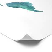 Wereldkaart Turquoise Waterverf Poster (Hoek)
