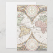  Wereldkaart Twee halfronden Zelden Antiek kunst Briefpapier (Voorkant / Achterkant)