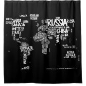 wereldkaart Typografie Shower Curtain, zwart-wit Douchegordijn (Voorkant)