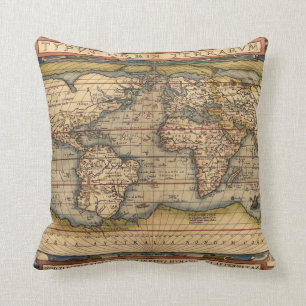 Wereldkaart van Abraham Ortelius 1564 Kussen