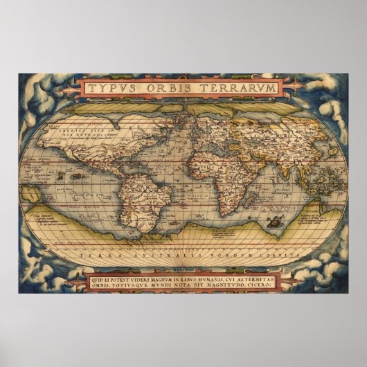  Wereldkaart van Abraham Ortelius 1564 Poster (Voorkant)