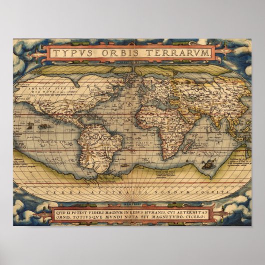  Wereldkaart van Abraham Ortelius 1564 Poster (Voorkant)