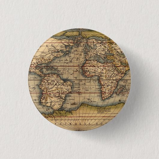 Wereldkaart van Abraham Ortelius 1564 Ronde Button 3,2 Cm (Voorkant)