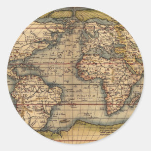  Wereldkaart van Abraham Ortelius 1564 Ronde Sticker