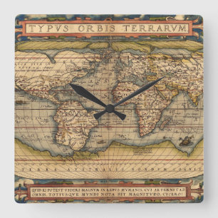 Wereldkaart van Abraham Ortelius 1564 Vierkante Klok