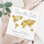 Wereldkaart van bestemming beweegbare harten opsla save the date<br><div class="desc">Ideaal voor de moderne kaart "Save the Date" voor je doelbruiloft. Faux Gold folie map van de wereld. Plaats het hart waar u maar wilt</div>