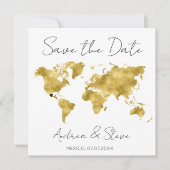 Wereldkaart van bestemming beweegbare harten opsla save the date (Voorkant)