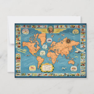 Wereldkaart van de  luchtvaart briefkaart