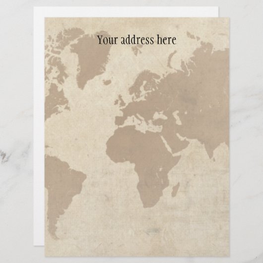 Wereldkaart van de  perkament briefhoofd (Voorkant / Achterkant)