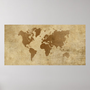 Wereldkaart van de  perkament poster