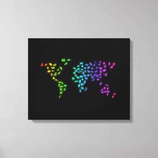 Wereldkaart van dieren canvas afdruk (Voorkant)