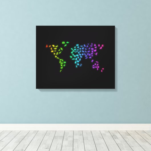 Wereldkaart van dieren canvas afdruk (Insitu (Houten vloer))