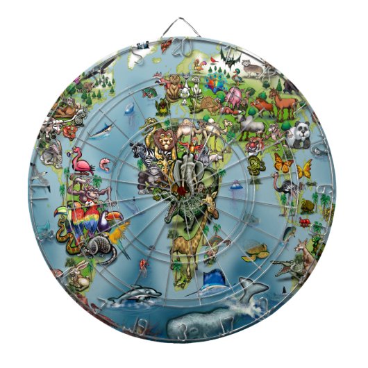 Wereldkaart van dieren dartbord (Voorkant)