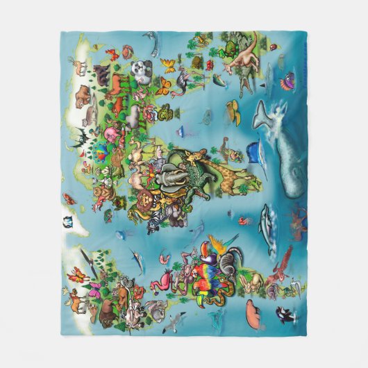 Wereldkaart van dieren fleece deken (Voorkant)