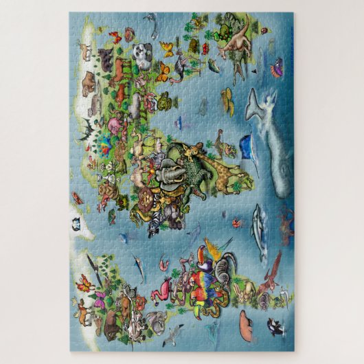 Wereldkaart van dieren legpuzzel (Verticaal)