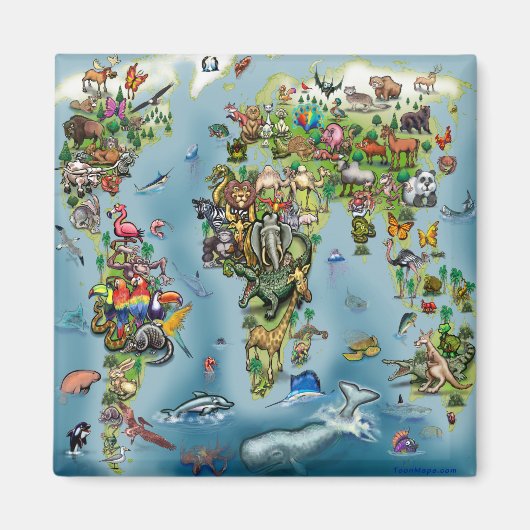Wereldkaart van dieren magneet (Voorkant)