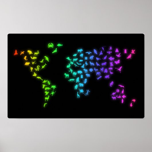 Wereldkaart van dieren poster (Voorkant)