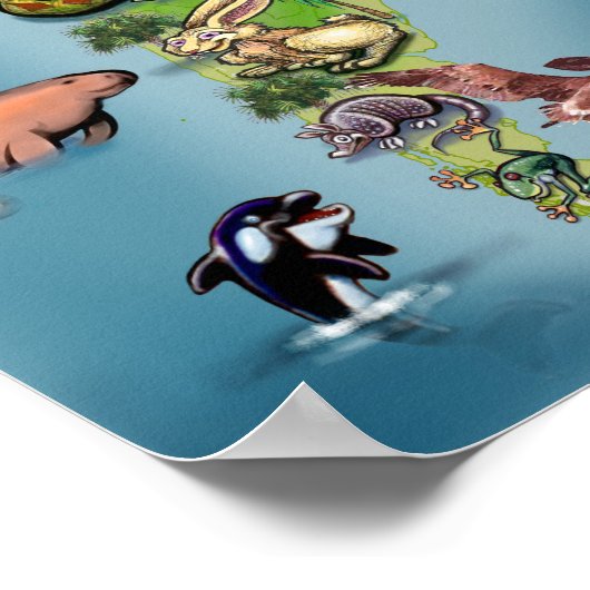 Wereldkaart van dieren poster (Hoek)