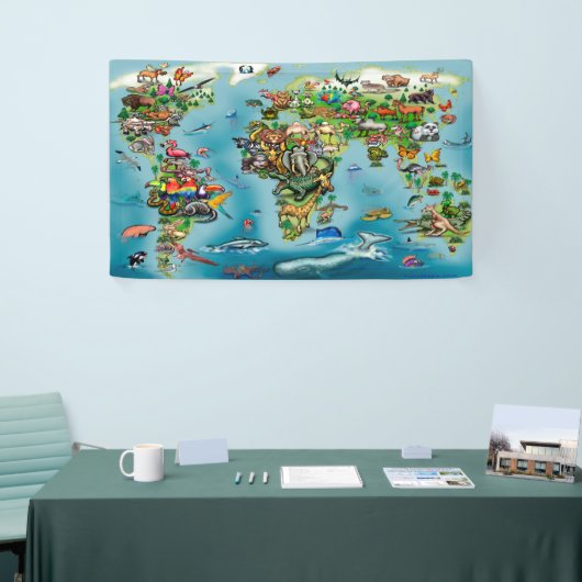 Wereldkaart van dieren spandoek (Beurs)