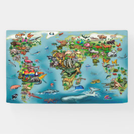 Wereldkaart van dieren spandoek