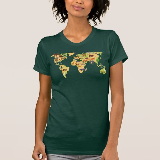 Wereldkaart van dieren t-shirt (Voorkant)