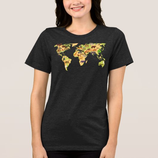 Wereldkaart van dieren Tri-Blend shirt (Voorkant)