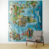 Wereldkaart van dieren wandkleed (In situ)