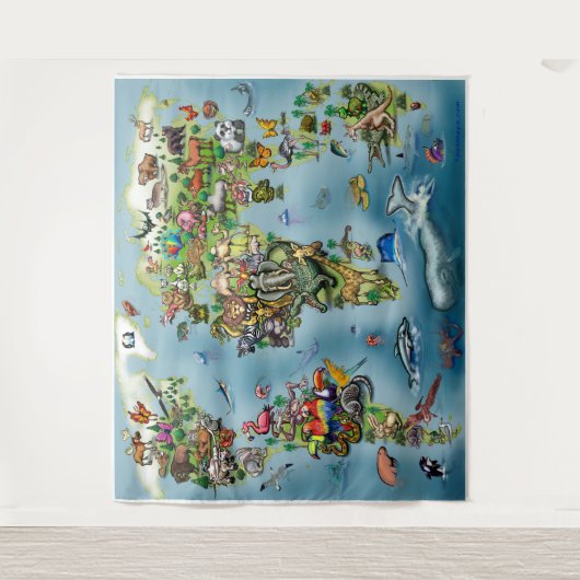 Wereldkaart van dieren wandkleed (Voorkant)