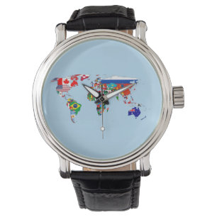 wereldkaart van Flags eWatch Horloge