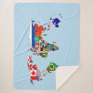 wereldkaart van Flags Sherpa Blanket Deken