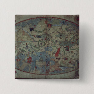 Wereldkaart van Genua, ontworpen door Toscanelli Vierkante Button 5,1 Cm