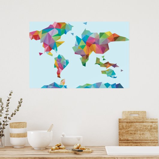 Wereldkaart van geometrische vormen poster (Keuken)