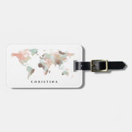 Wereldkaart van gepersonaliseerde monogram Waterve Bagagelabel