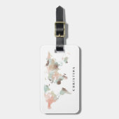 Wereldkaart van gepersonaliseerde monogram Waterve Bagagelabel (Voorkant verticaal)