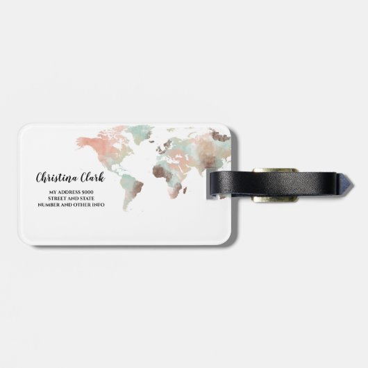 Wereldkaart van gepersonaliseerde monogram Waterve Bagagelabel (Achterkant horizontaal)