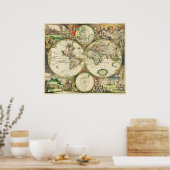 Wereldkaart van Gerard van Schagen in 1689 Poster (Keuken)