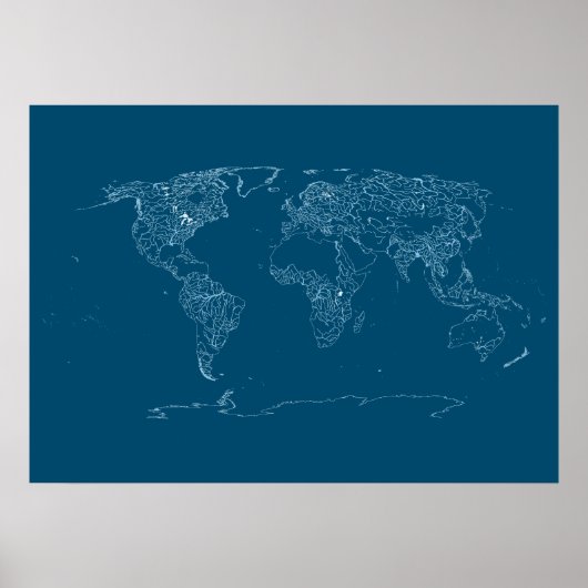 Wereldkaart van grote rivieren, meren en kustlijne poster (Voorkant)