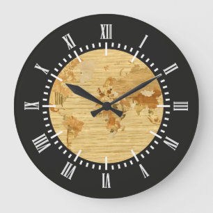 Wereldkaart van hout 2 grote klok