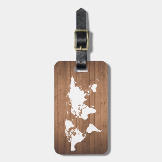 Wereldkaart van hout rustisch Bagagelabel (Voorkant verticaal)