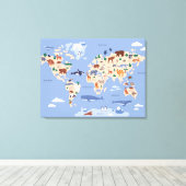 wereldkaart van kinderen met dieren canvas afdruk (Insitu (Houten vloer))