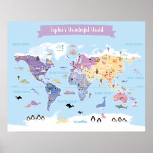 Wereldkaart van liefdevolle kinderen met illustrat poster