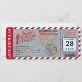 Wereldkaart van luchtpost instapkaart bestemming save the date (Voorkant)