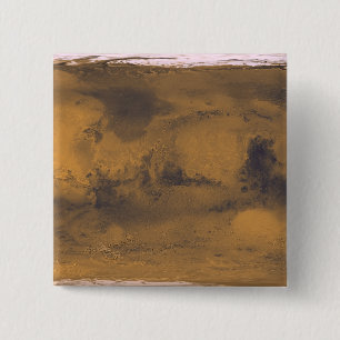 Wereldkaart van Mars Red Planet door satelliet Vierkante Button 5,1 Cm