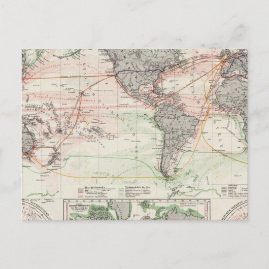 Wereldkaart van oceaanstromen briefkaart (Voorkant)